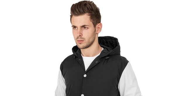 Pánska čierno-biela college bunda s kapucňou Urban Classics