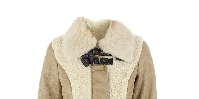Dámska béžová bunda s kožušinou na golieri Company&Co