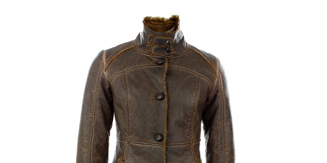 Dámsky hnedý zimný kabát s gombíkmi Company&Co