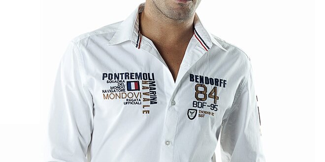 Pánska biela casual košeľa s nášivkami Bendorff