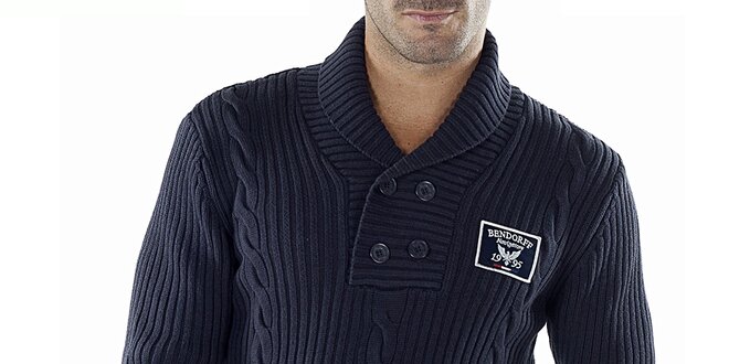 Pánsky modrý sveter s vrkočovým vzorom Bendorff