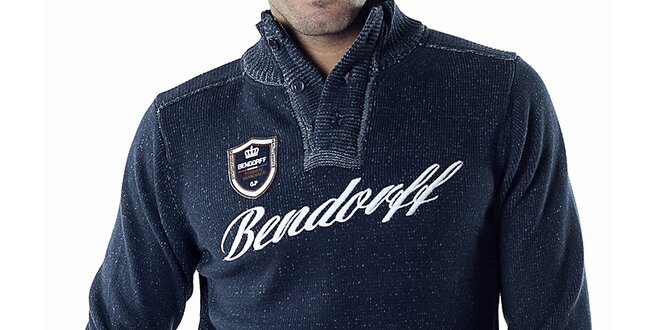 Pánsky tmavo modrý melírovaný sveter s nášivkou Bendorff
