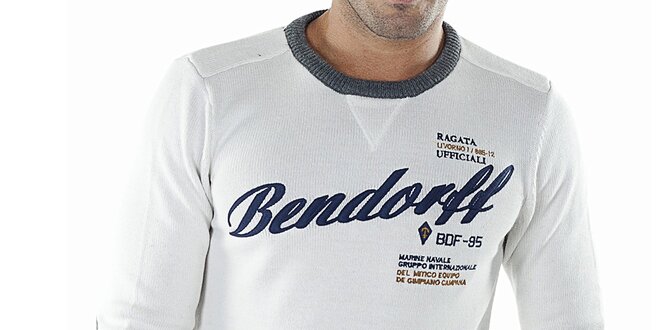 Pánsky biely sveter s kontrastnými lemami Bendorff