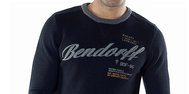 Pánsky tmavo modrý sveter s kontrastnými lemami Bendorff