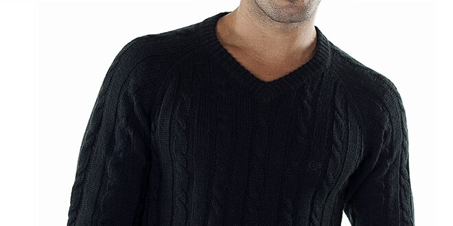 Pánsky čierny sveter s véčkovým výstrihom Bendorff
