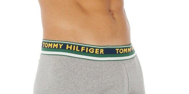 Pánske svetlo šedé boxerky so zeleným pásom Tommy Hilfiger
