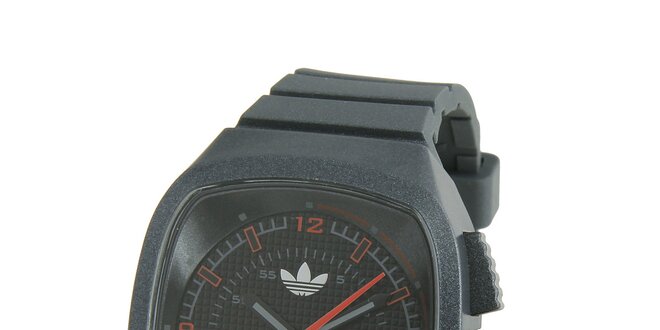 Tmavo šedé silikónové hodinky Adidas s metalickým odleskom