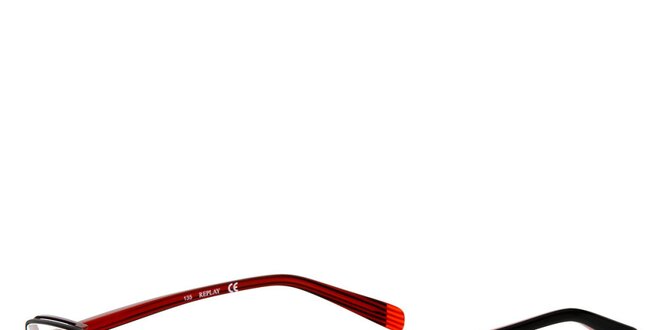 Dámske hranaté okuliare s čierno-červenými stranicami Replay