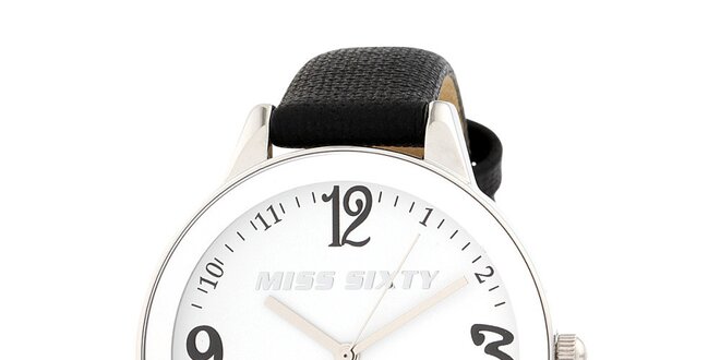 Dámske analogové hodinky s čiernym koženým remienkom Miss Sixty