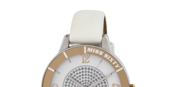 Dámske biele analogové hodinky s kamienkami Miss Sixty