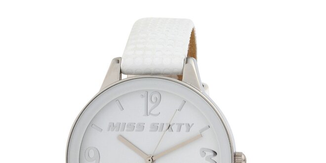 Dámske analógové hodinky s bielym koženým remienkom Miss Sixty