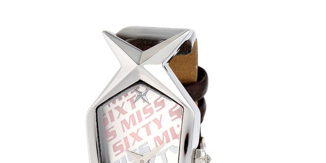 Dámske hnedo-strieborné hodinky s hviezdičkou Miss Sixty