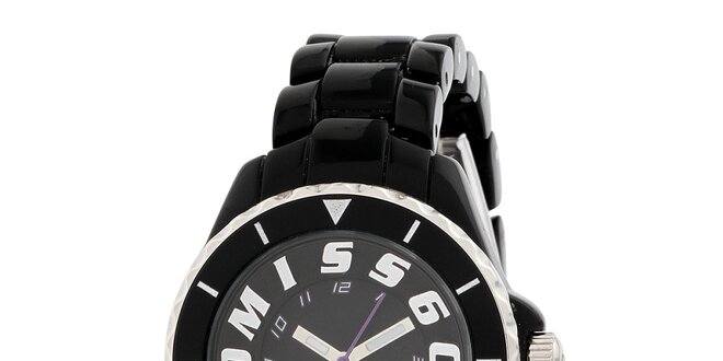 Dámske čierne hodinky s fialovou sekundovkou Miss Sixty
