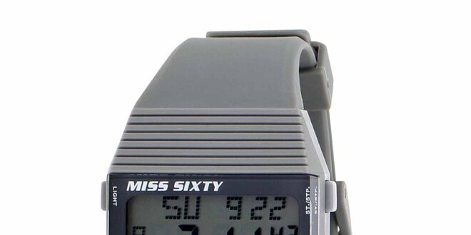 Dámske šedé digitálne hodinky s čiernymi detailmi Miss Sixty