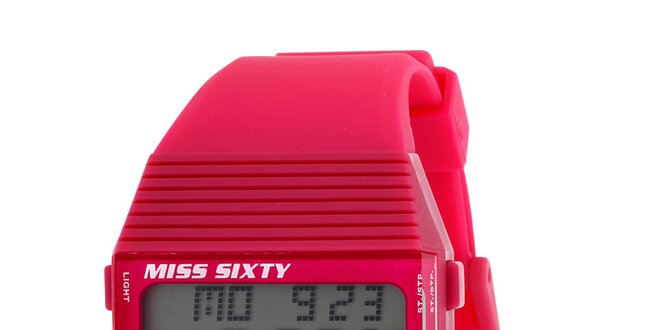 Dámske ružové digitálne hodinky s čiernymi detailmi Miss Sixty