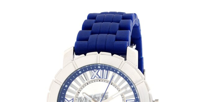 Dámske strieborné hodinky s modrým remienkom Miss Sixty