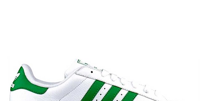 Pánske biele tenisky so zelenými pruhmi Adidas