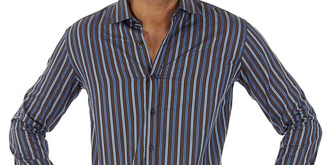 Pánska hnedo-modrá pruhovaná košeľa Lotto