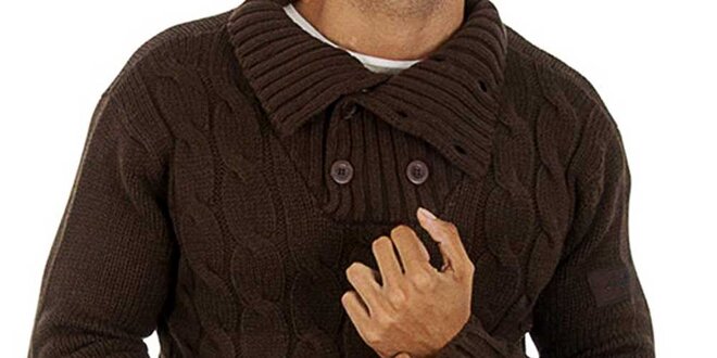 Pánsky hnedý pletený sveter s vrkôčikmi Lotto