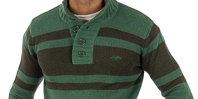 Pánsky zelený pletený sveter s pruhmi Lotto