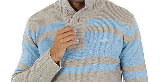 Pánsky šedý sveter s modrými pruhmi Lotto