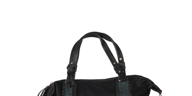 Dámska čierna kabelka s ozdobnými pruhmi Dudlin