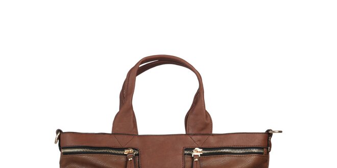 Dámska hnedá kabelka s ozdobnými zipsami Dudlin