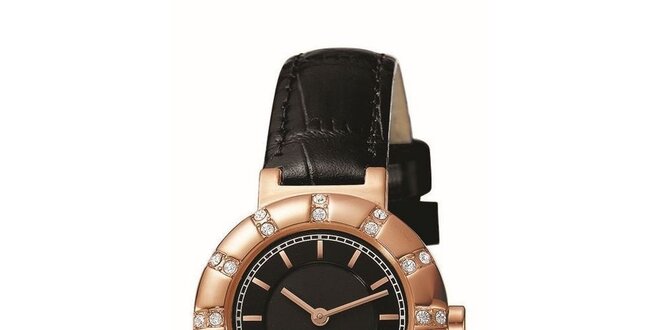 Dámske ružovo-čierne hodinky s kryštálmi Esprit