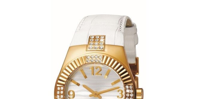 Dámske bielo-zlaté hodinky s kryštálikmi Esprit