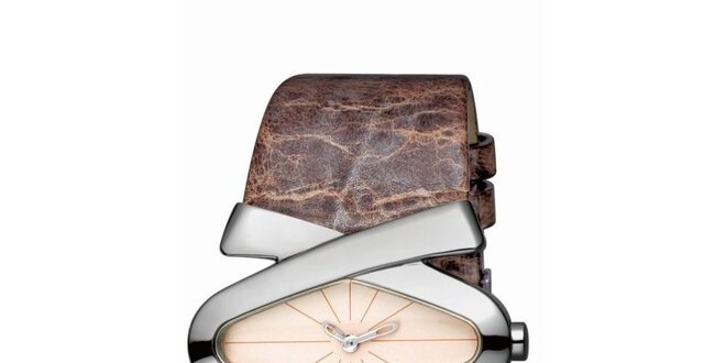 Dámske hnedo-strieborné hodinky s koženým remienkom Esprit