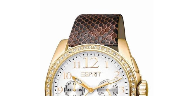 Dámske hnedo-zlaté hodinky s chronografom Esprit