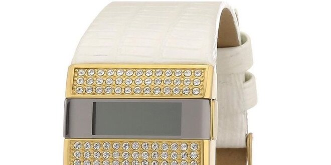 Dámske bielo-zlaté digitálne hodinky s kryštáľmi Esprit
