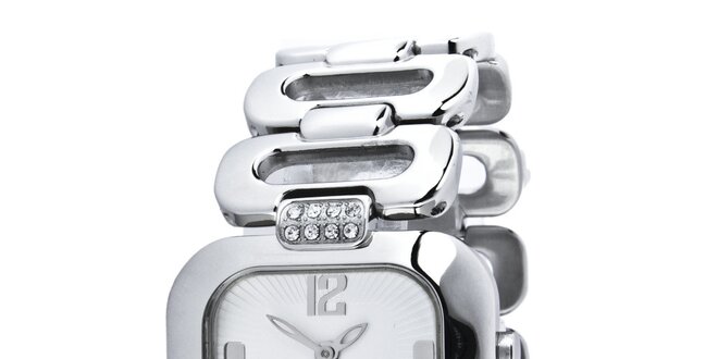 Dámske strieborno tónované hodinky s perforovaným náramkom Esprit