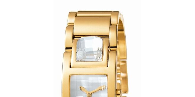 Dámske zlato tónované hodinky s veľkými kryštálmi Esprit