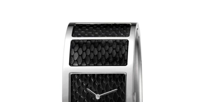 Dámske čierne náramkové hodinky s hadím vzorom Esprit