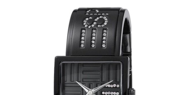 Dámske čierne hodinky s bielymi kryštálmi Esprit