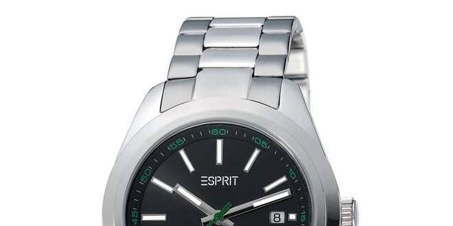 Pánske strieborné hodinky s čiernym ciferníkom Esprit