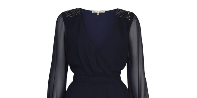 Dámske temno modré večerné šaty s flitrami Uttam Boutique