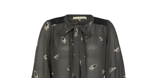 Dámska čierna transparentná blúzka so vtáčikmi Uttam Boutique