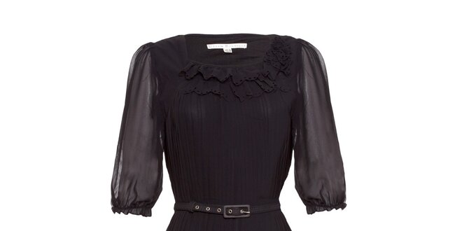Dámske čierne plisované šaty s opaskom Uttam Boutique