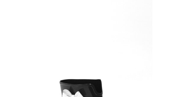 Dámske čierne členkové čižmy s bielou mašľou Favolla