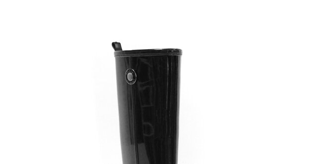 Dámske čierne vysoké čižmy s guľatou aplikáciou Favolla