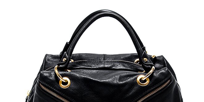 Dámska čierna kožená kabelka so šikmými zipsami Renata Corsi