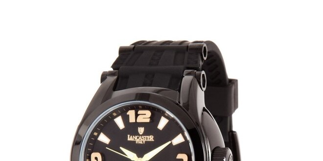 Pánske čierne analogové hodinky so zlatými detailmi Lancaster