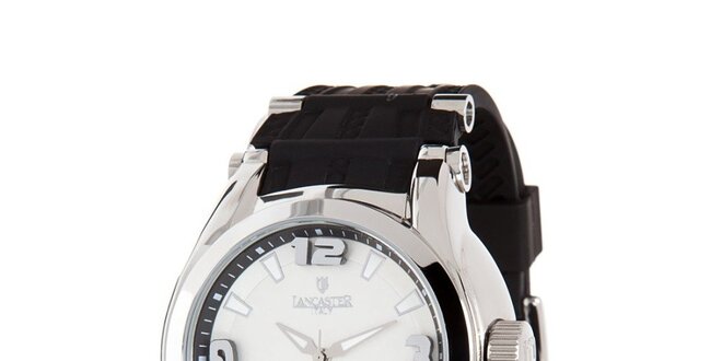 Pánske čierno-strieborné analogové hodinky s dátumovkou Lancaster