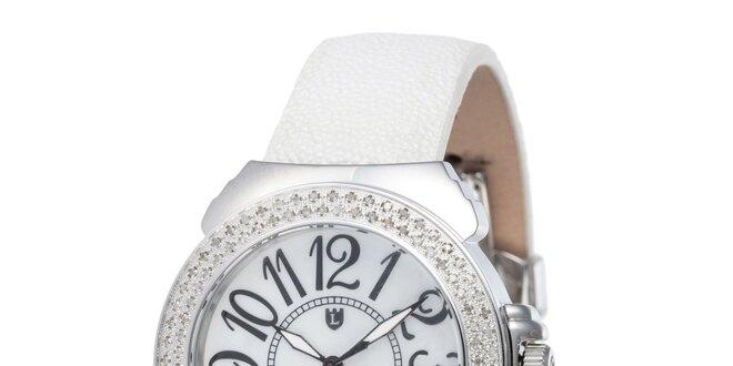 Dámske biele analogové hodinky Lancaster s diamantmi