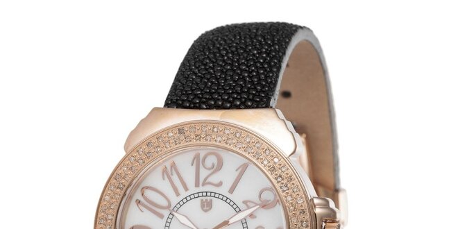 Dámske ružovo-čierne hodinky s perleťovým displejom Lancaster