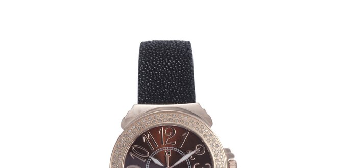 Dámske ružovo-čierne hodinky s karamelovým displejom Lancaster