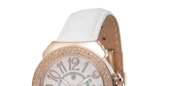 Dámske ružovo-biele hodinky s drobnými diamantmi Lancaster