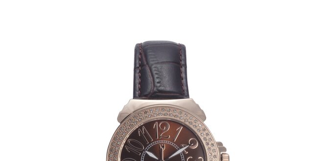 Dámske čierno-hnedé hodinky s drobnými diamantmi Lancaster
